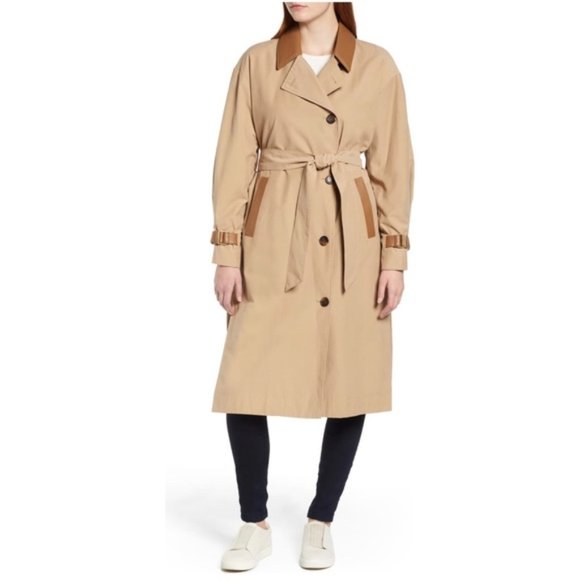 Sosken Women’s Tan Oversized Twill Trench Coat Size 12 Brand New - Picture 4 of 8